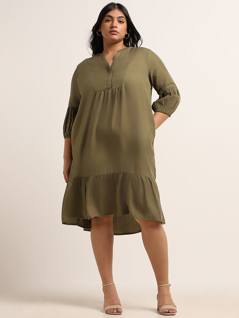 Gia Gathered Olive Green Dress