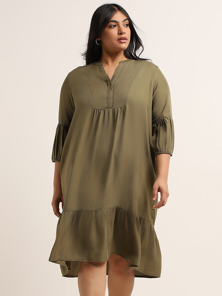 Gia Gathered Olive Green Dress