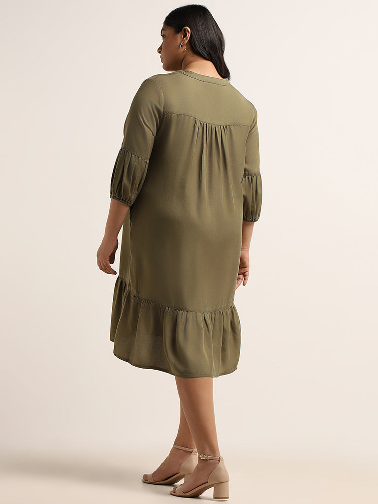 Gia Gathered Olive Green Dress