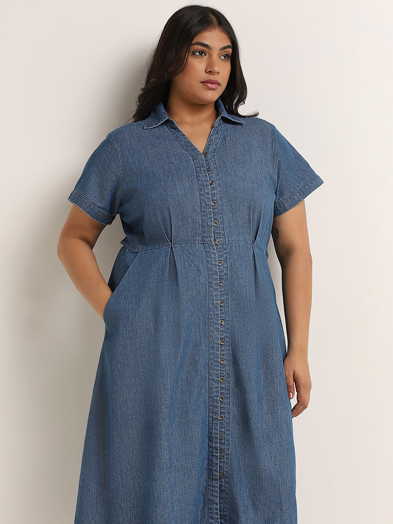 Gia Blue Solid Denim Dress