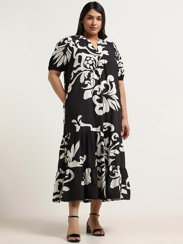 Gia Black Printed Tiered Dress