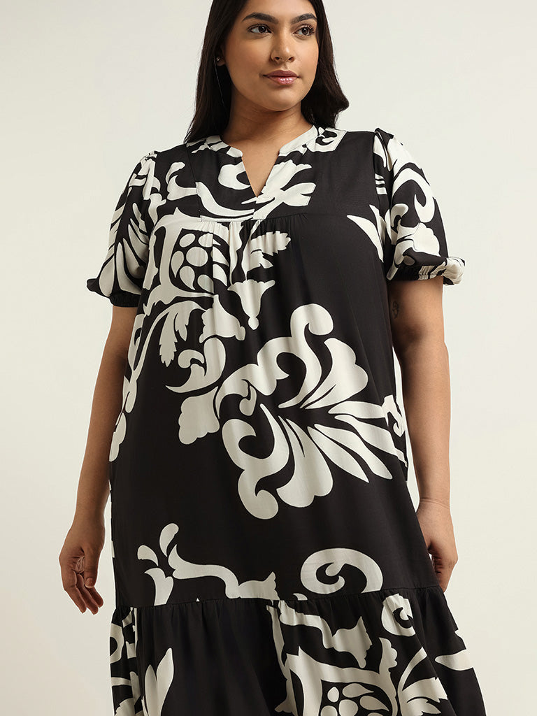 Gia Black Printed Tiered Dress