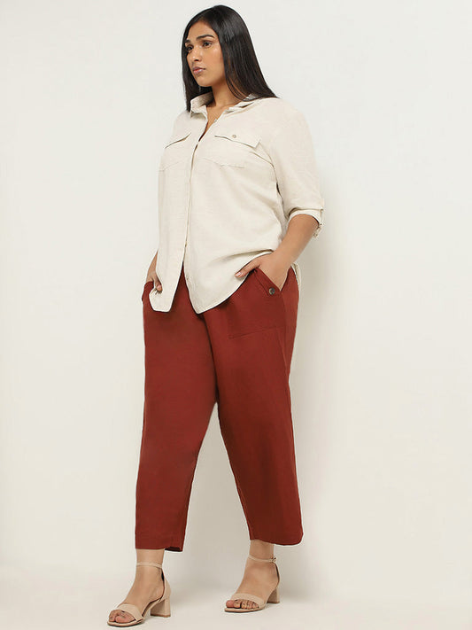 Gia Brown Cotton Wide-Leg Pants