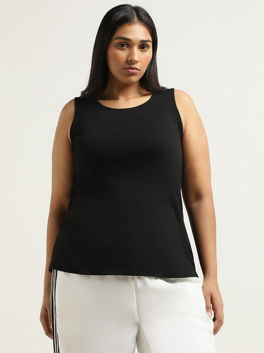 Gia Black Cotton Ribbed T-Shirt