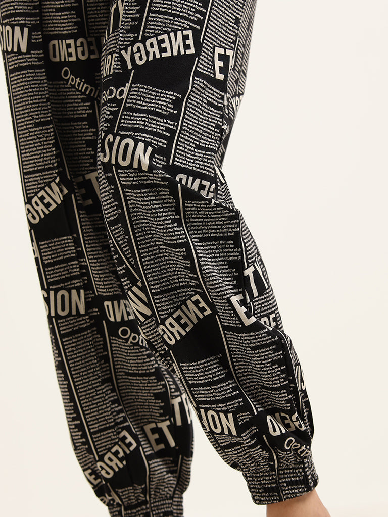 Studiofit Black Printed Joggers