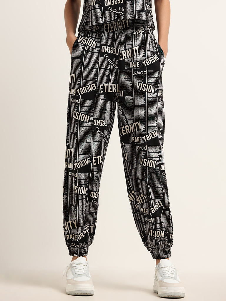 Studiofit Black Printed Joggers