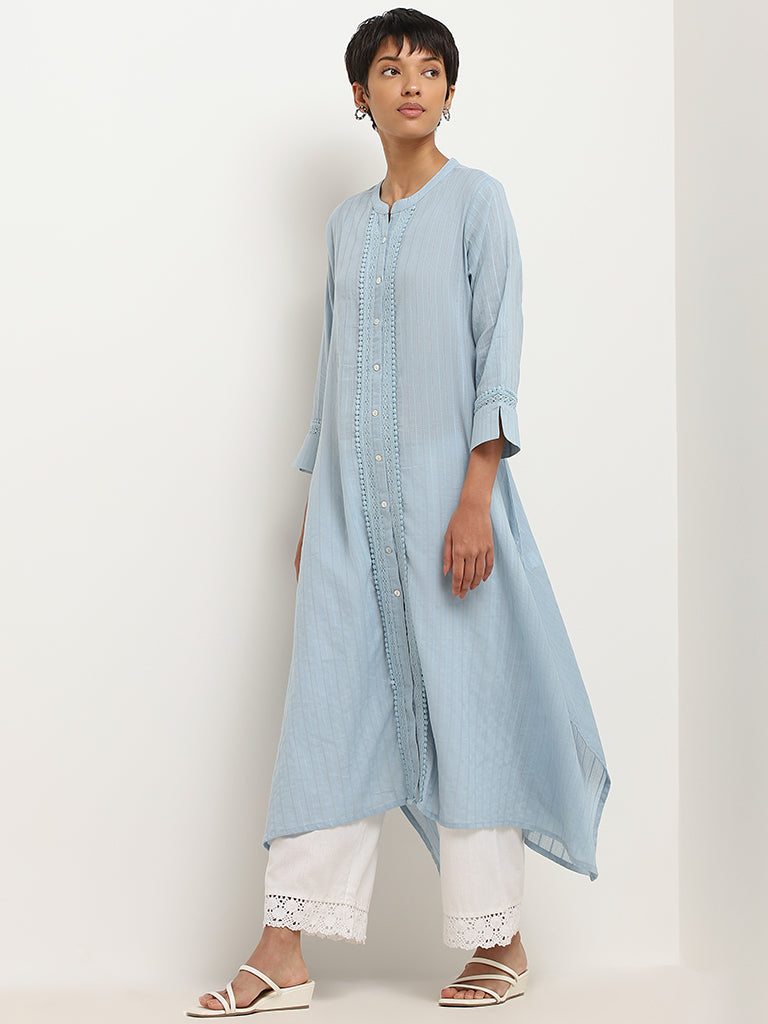 Utsa Blue Embroidered Cotton Kurta