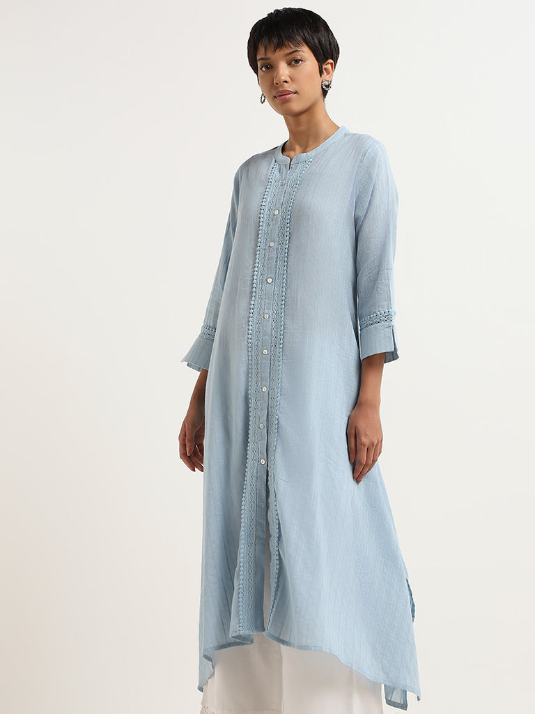 Utsa Blue Embroidered Cotton Kurta