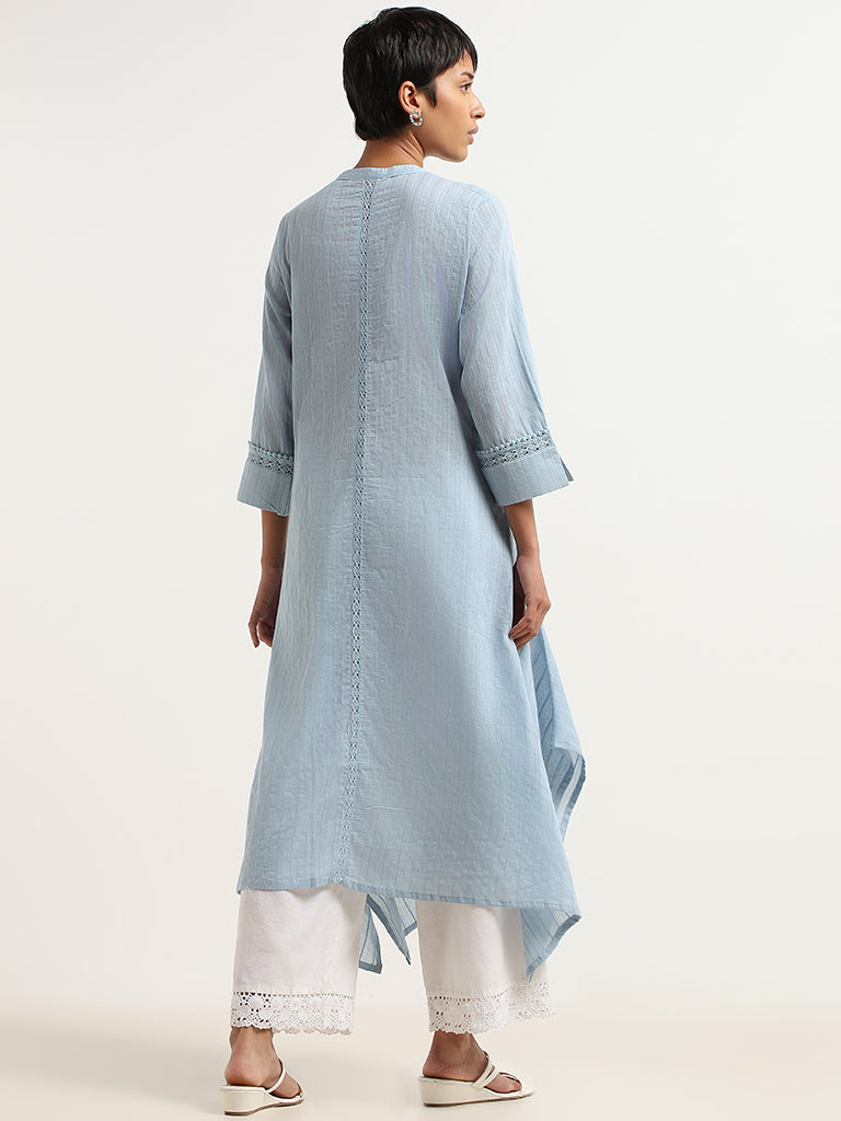 Utsa Blue Embroidered Cotton Kurta