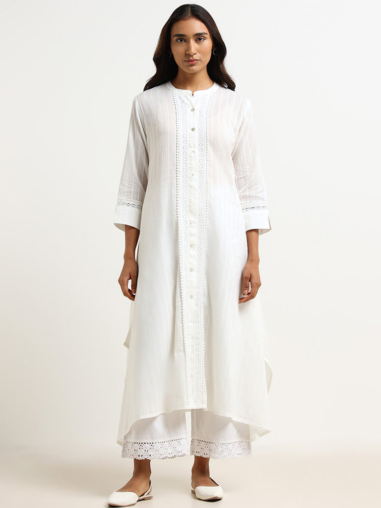 Utsa White Lace-insert Kurta