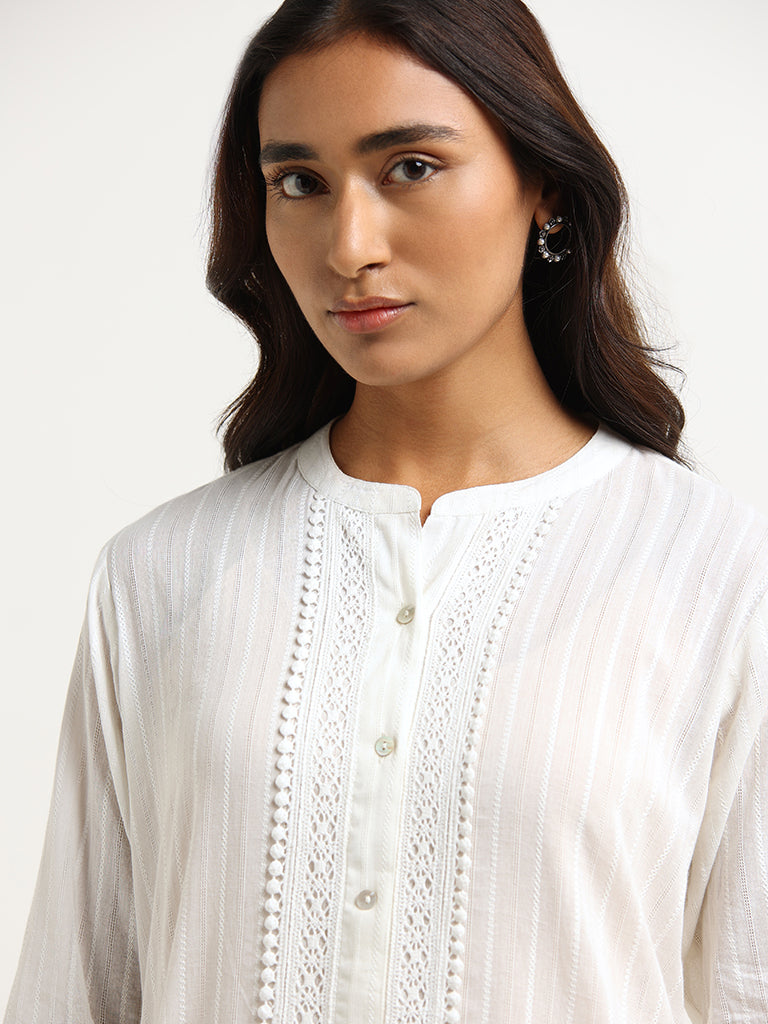 Utsa White Lace-insert Kurta