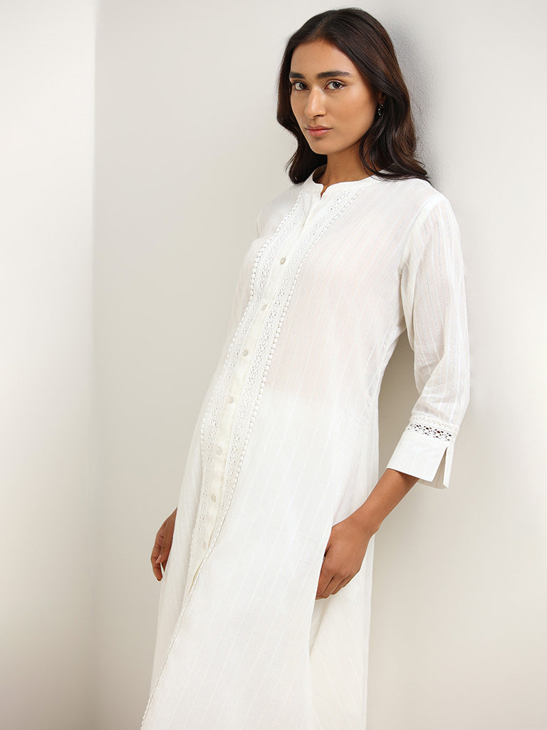 Utsa White Lace-insert Kurta