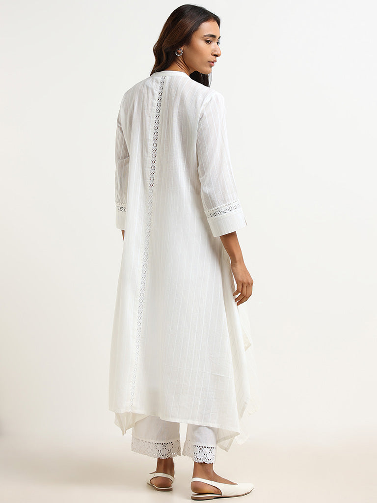 Utsa White Lace-insert Kurta