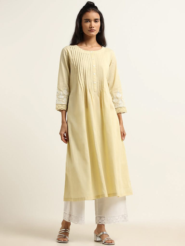 Utsa Yellow Pintuck Kurta