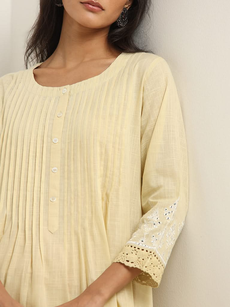 Utsa Yellow Pintuck Kurta