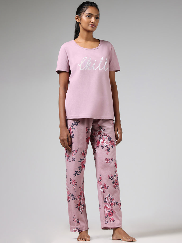 Wunderlove Pink Floral Cotton Pyjamas