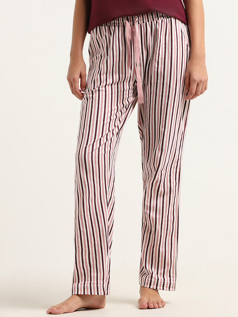 Wunderlove Maroon Striped Cotton Pyjamas