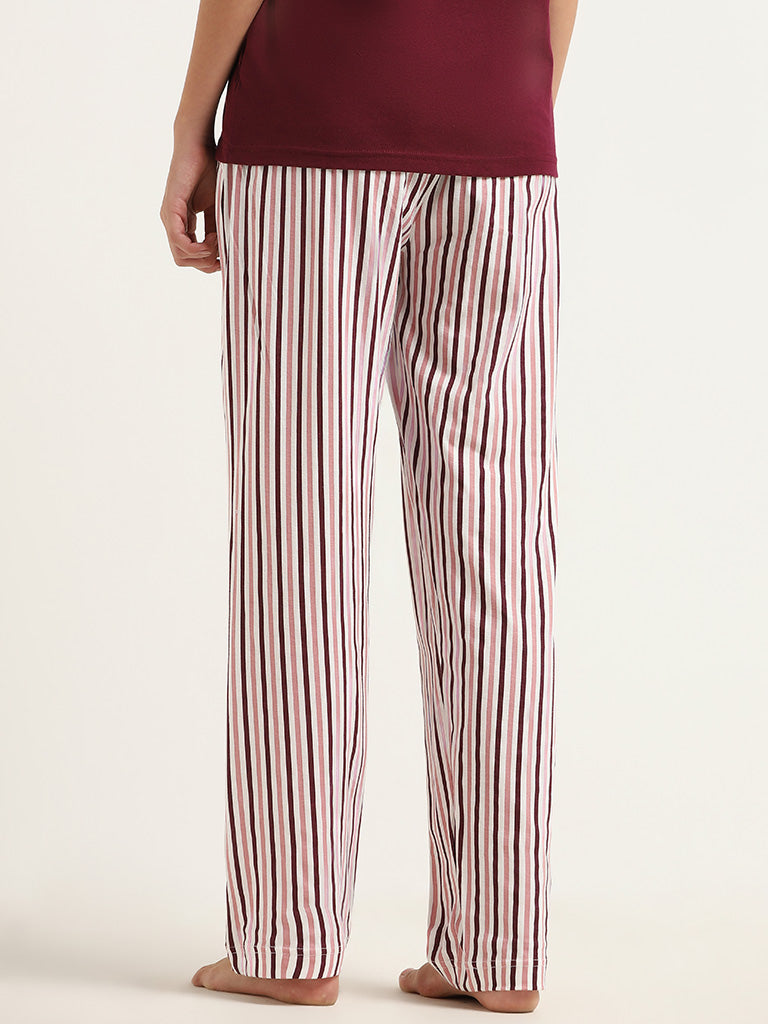 Wunderlove Maroon Striped Cotton Pyjamas