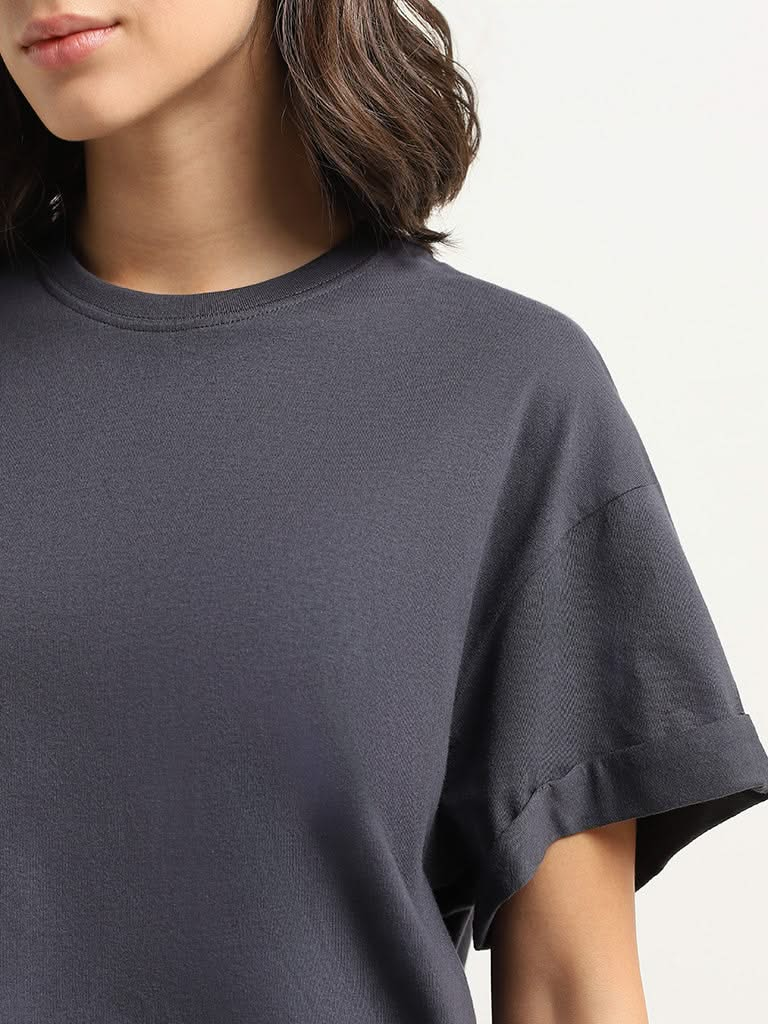 Wunderlove Plain Dark Grey Cotton T-Shirt