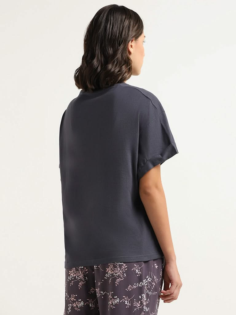 Wunderlove Plain Dark Grey Cotton T-Shirt