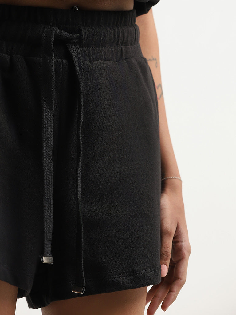 Superstar Plain Black Cotton Shorts