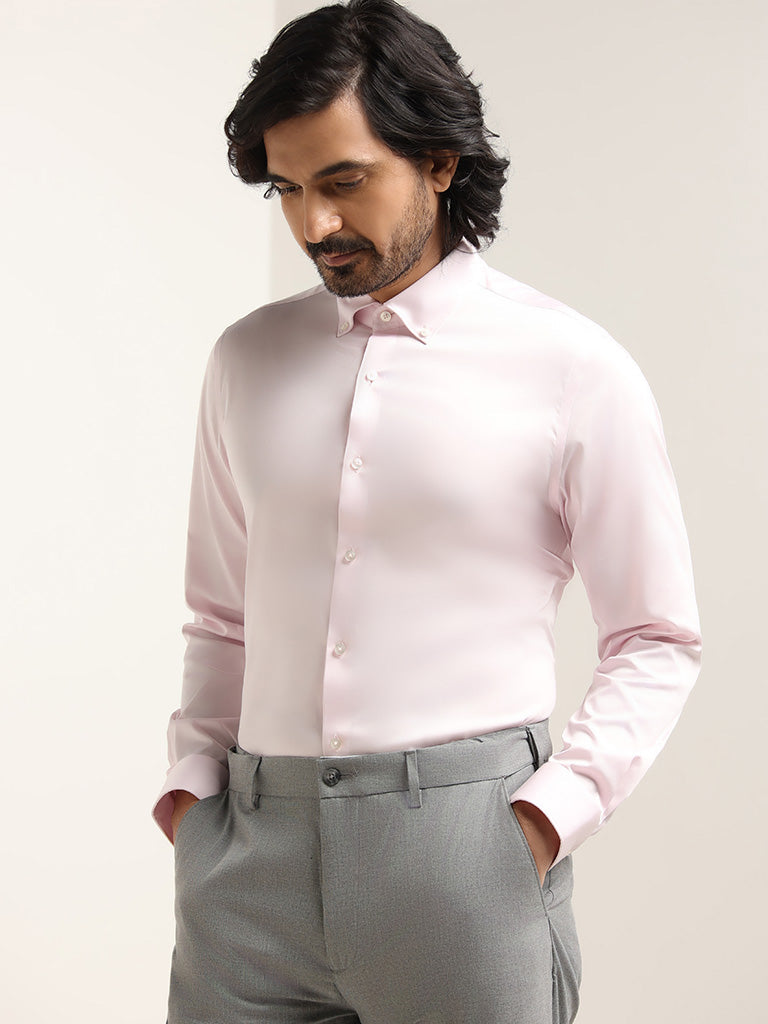 WES Formals Light Pink Slim-Fit Shirt