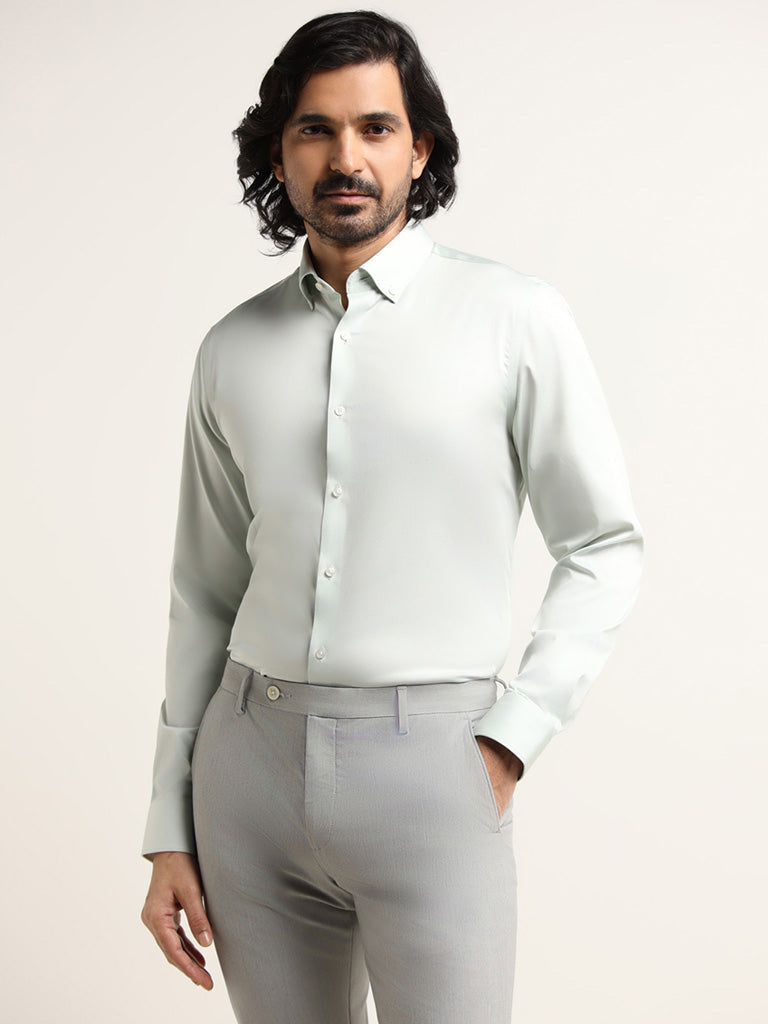 WES Formals Mint Green Slim-Fit Shirt