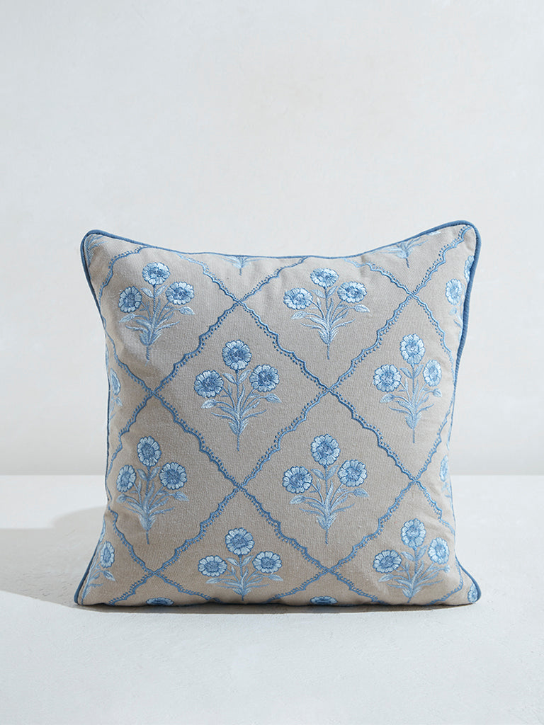 Westside Home Blue Floral Embroidered Cushion Cover