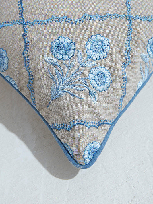 Westside Home Blue Floral Embroidered Cushion Cover