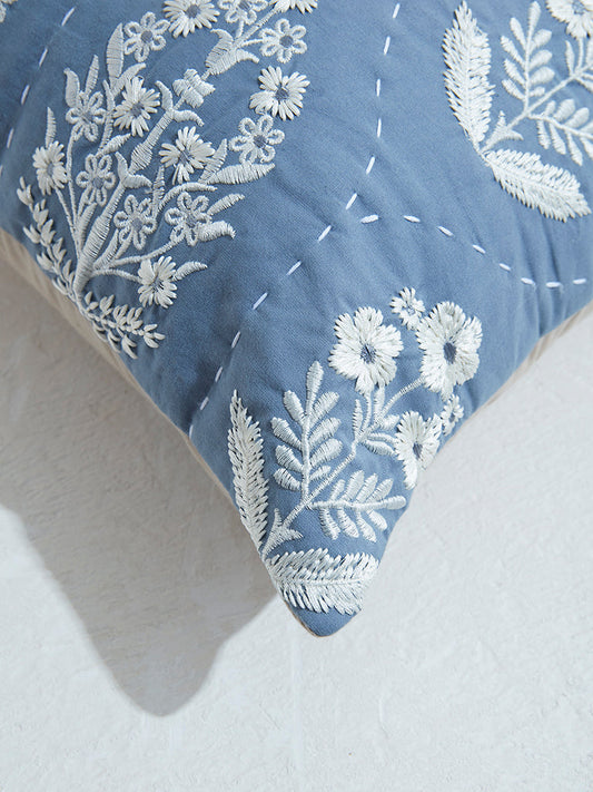 Westside Home Blue Floral Quilted Cushion Cover