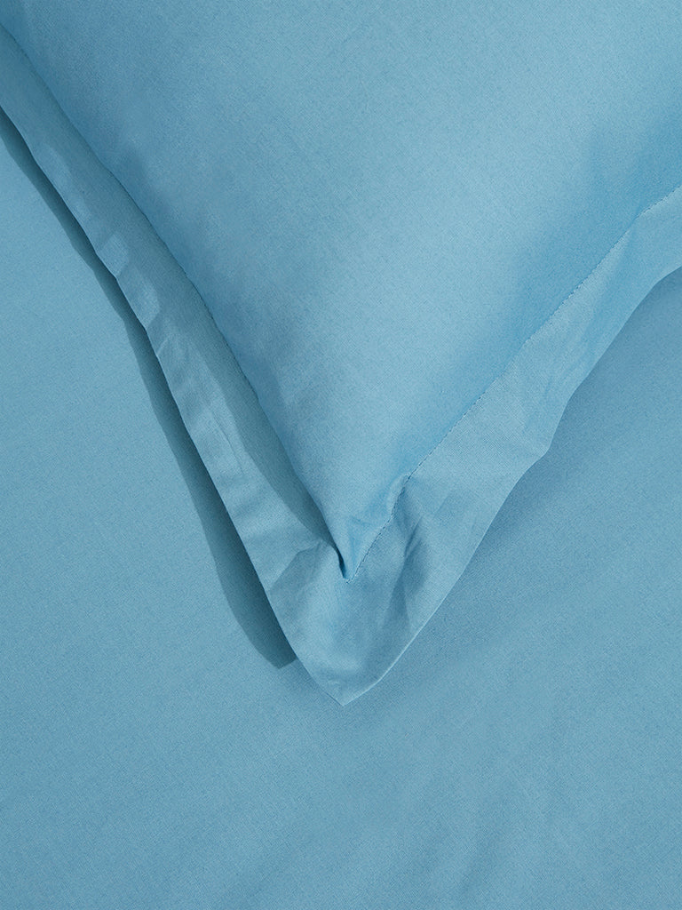 Westside Home Blue Solid Double Bed Flat Sheet and Pillowcase Set