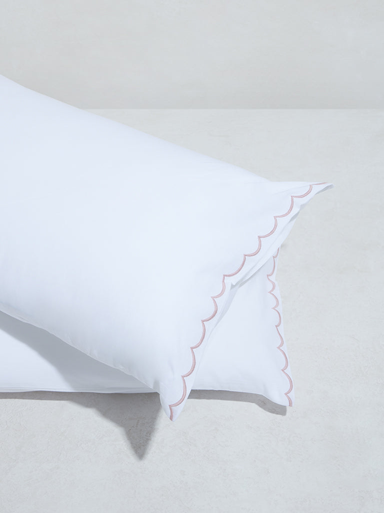 Westside Home Pink Scallop Design Pillow Cover- (Set of 2)