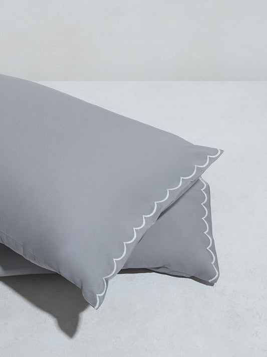 Westside Home Grey Scallop Design Pillow Cover- (Set of 2)