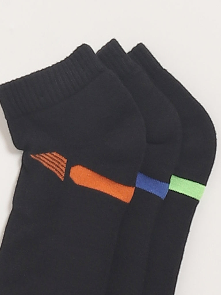 WES Lounge Black Cotton Blend Trainer Socks - Pack of 3