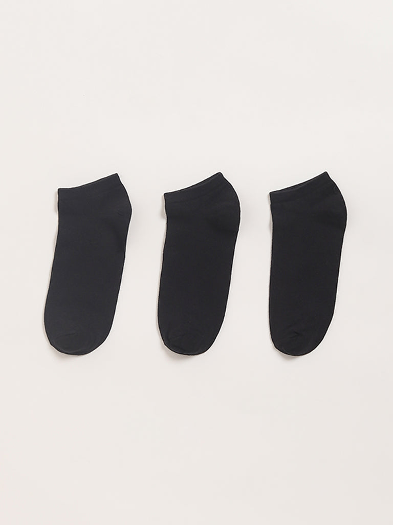 WES Lounge Black Low Cut Cotton Blend Socks - Pack of 3