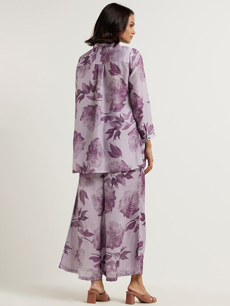 Vark Lilac Floral Printed Tunic and Palazzos Set