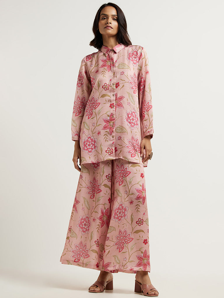 Vark Pink Floral Printed Tunic & Palazzos Set