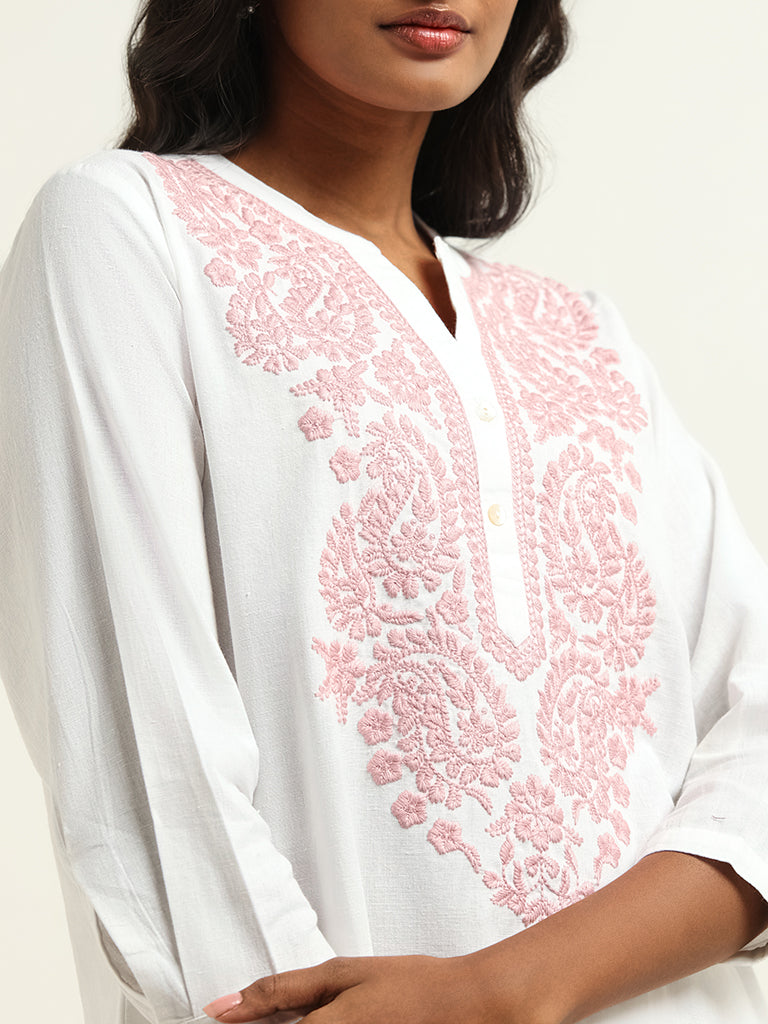 Utsa White Embroidered Kurti