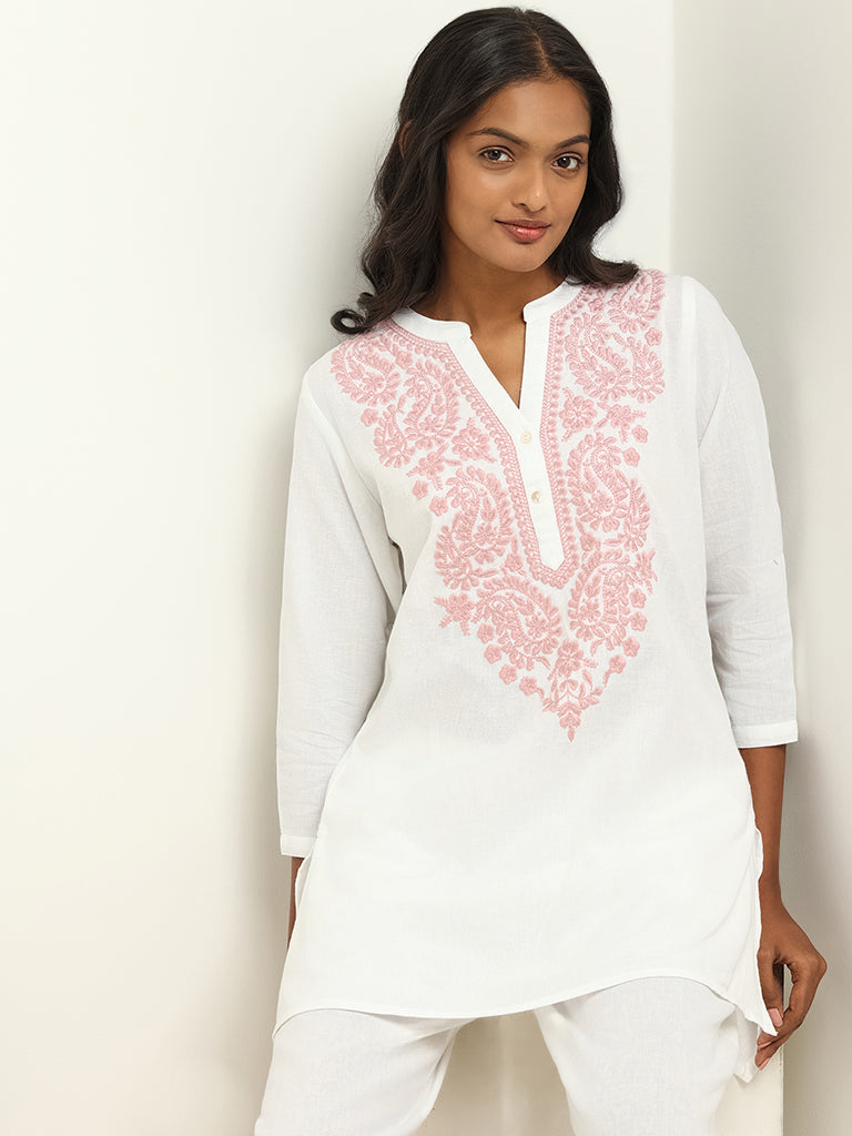 Utsa White Embroidered Kurti