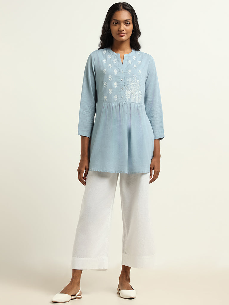 Utsa Blue Embroidered Kurti