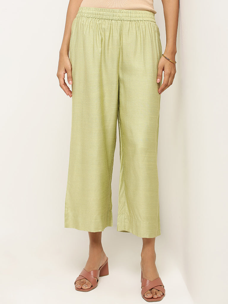 Zuba Green Plain Palazzos