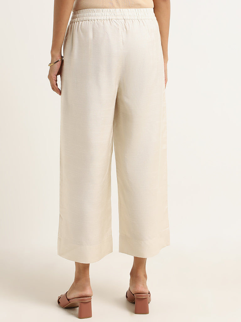 Zuba Off-White Plain Palazzos