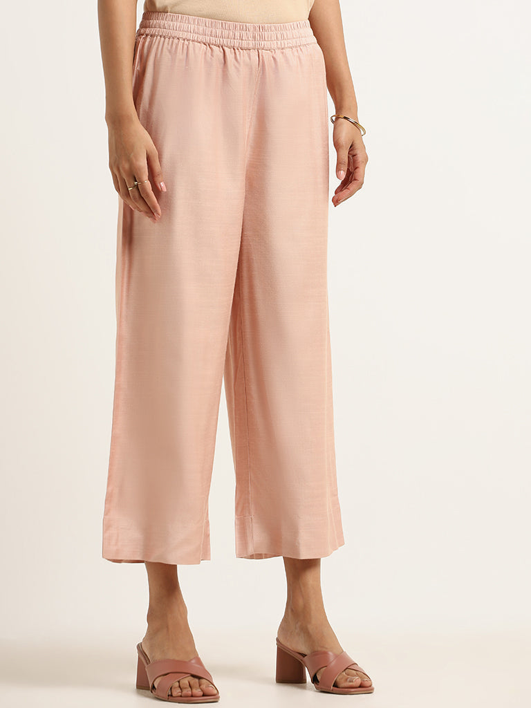 Zuba Peach Plain Palazzos