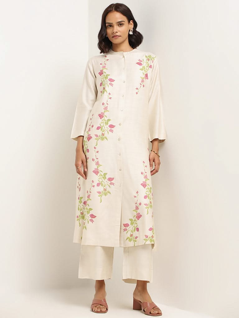 Zuba Off-White Printed Kurta