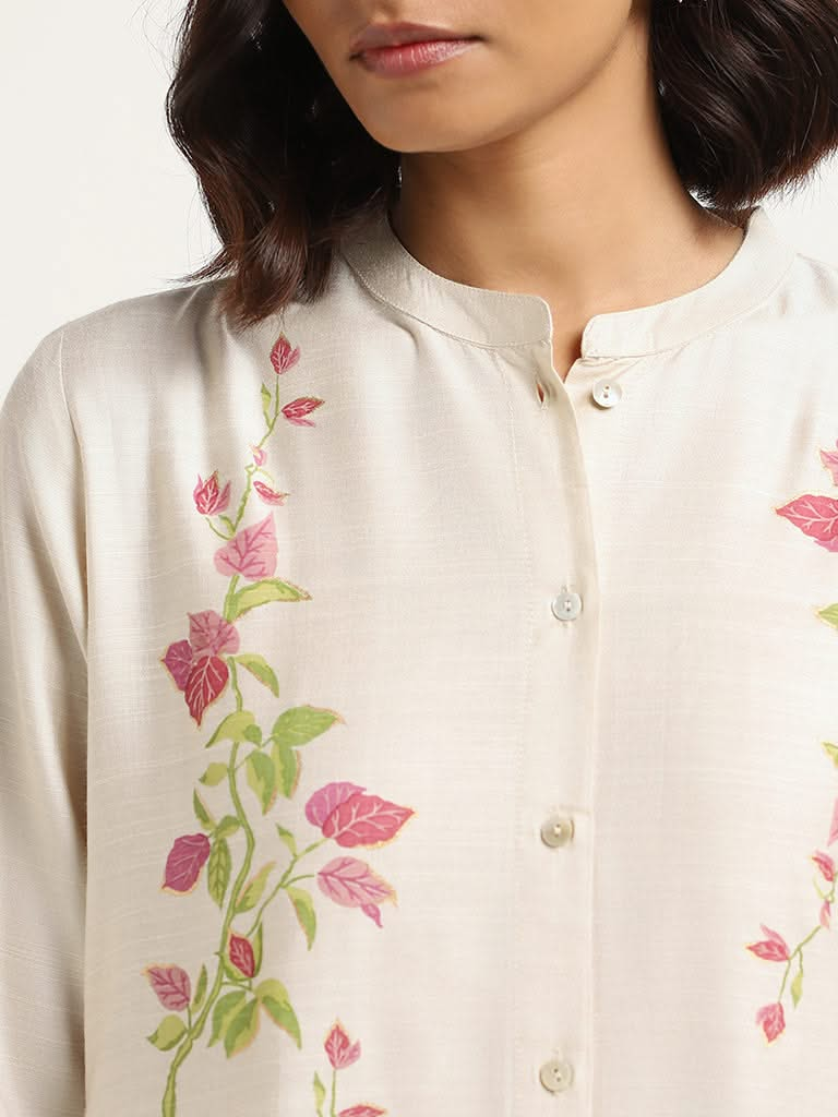 Zuba Off-White Printed Kurta