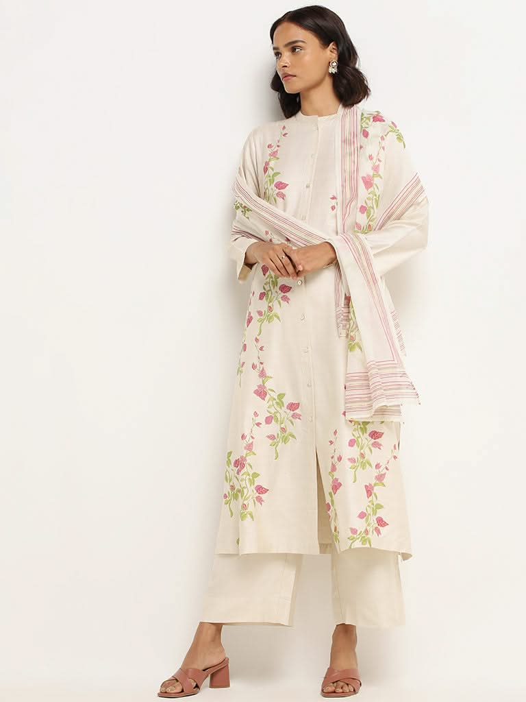 Zuba Off-White Printed Kurta