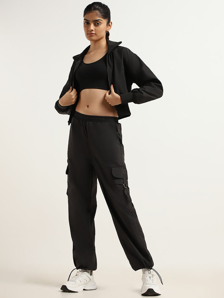 Studiofit Black Mid-Rise Cargo Pants