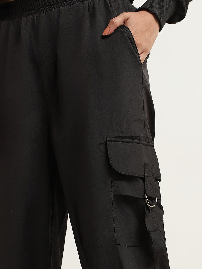 Studiofit Black Mid-Rise Cargo Pants