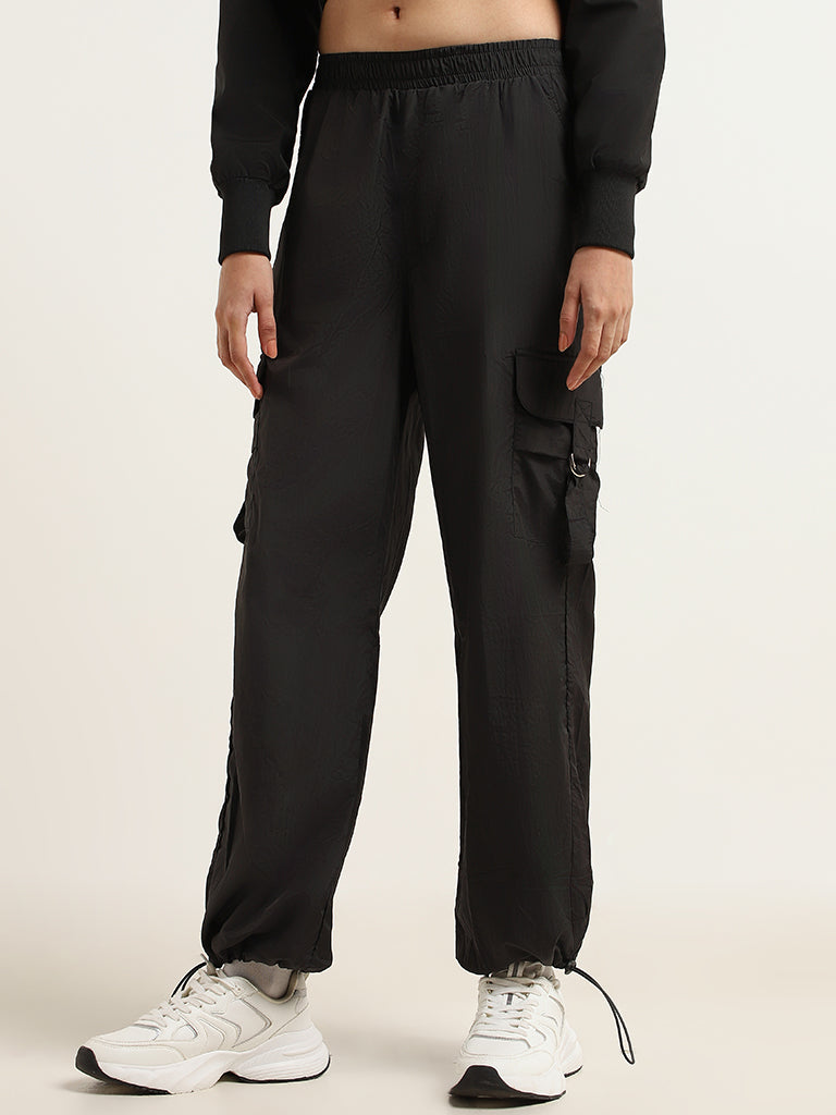 Studiofit Black Mid-Rise Cargo Pants