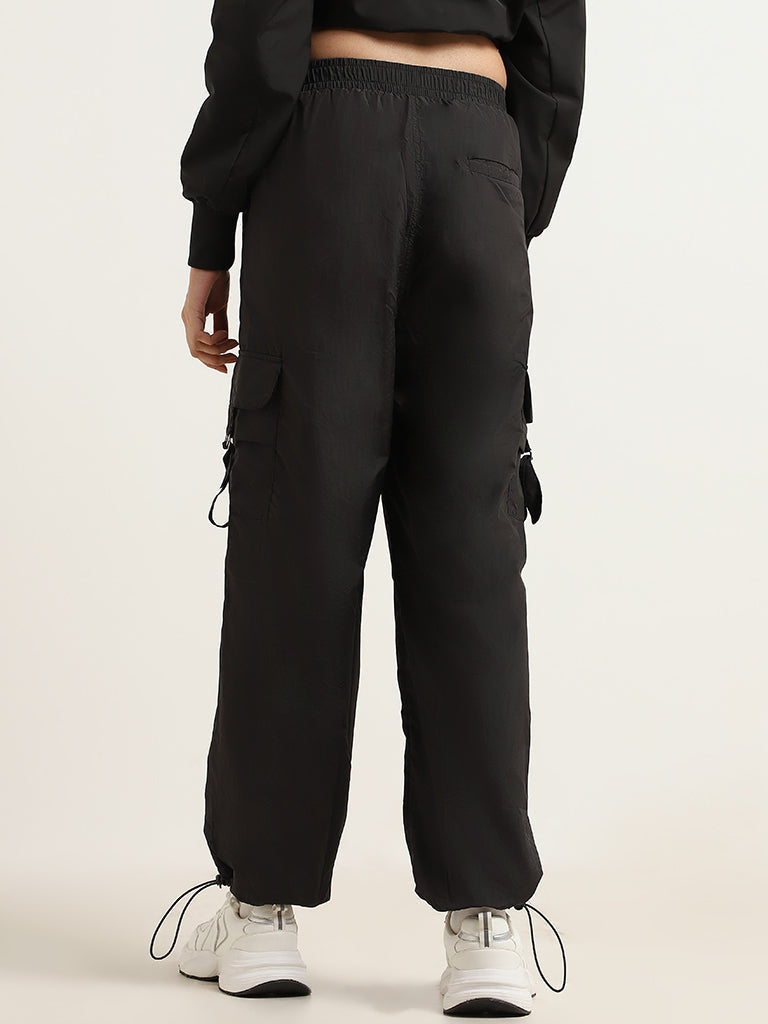 Studiofit Black Mid-Rise Cargo Pants